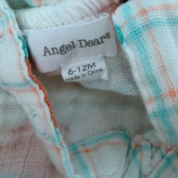 ANGEL DEAR Plaid Peaches Sunsuit Muslin Tropical Peach 6-12 months - Picture 2 of 3